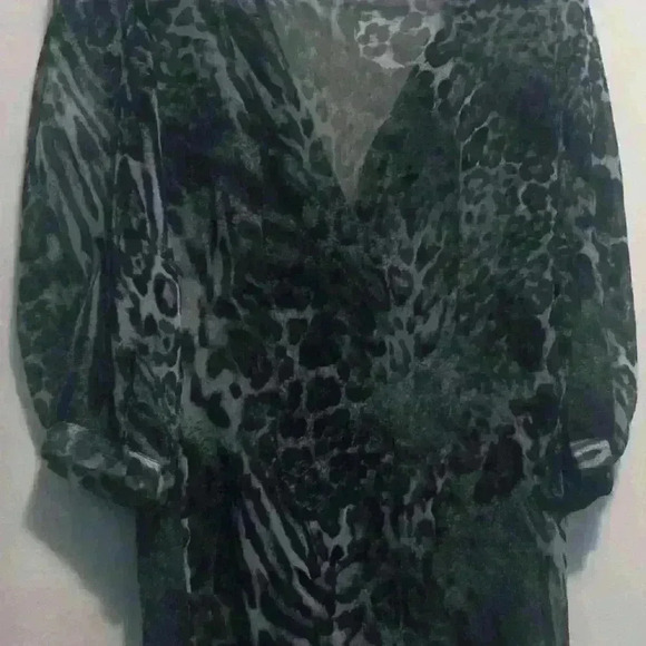 Womens Sheer Criss Cross leopard print blouse faux front tie Office Siren Biz - Picture 5 of 5